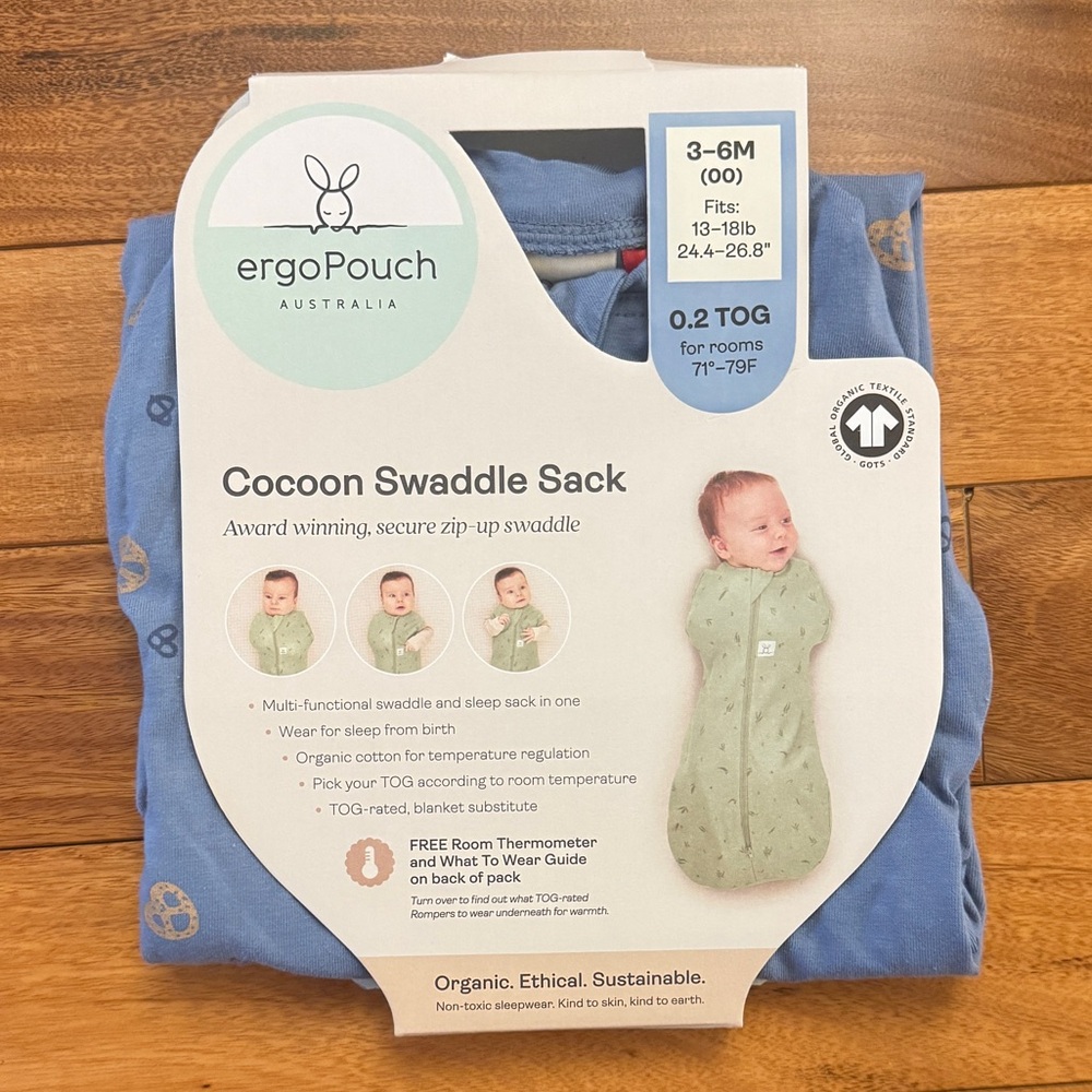 NWT ergoPouch Cocoon Swaddle Bag 0.2 TOG: Petite Pretzel Limited Edition 3-6